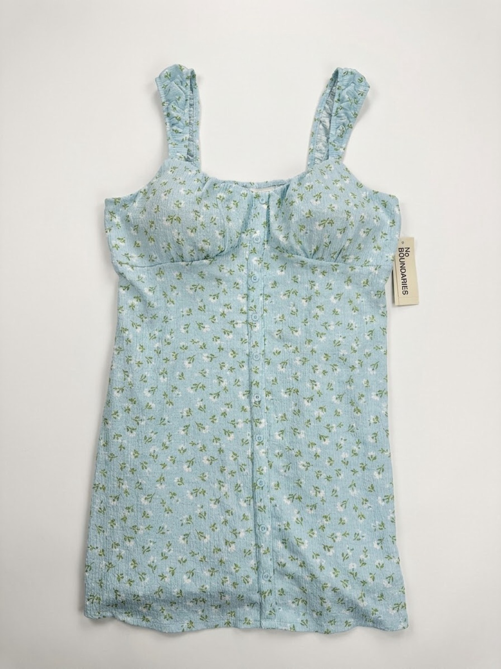 No Boundaries Pale Blue Floral Button-Front Mini Dress